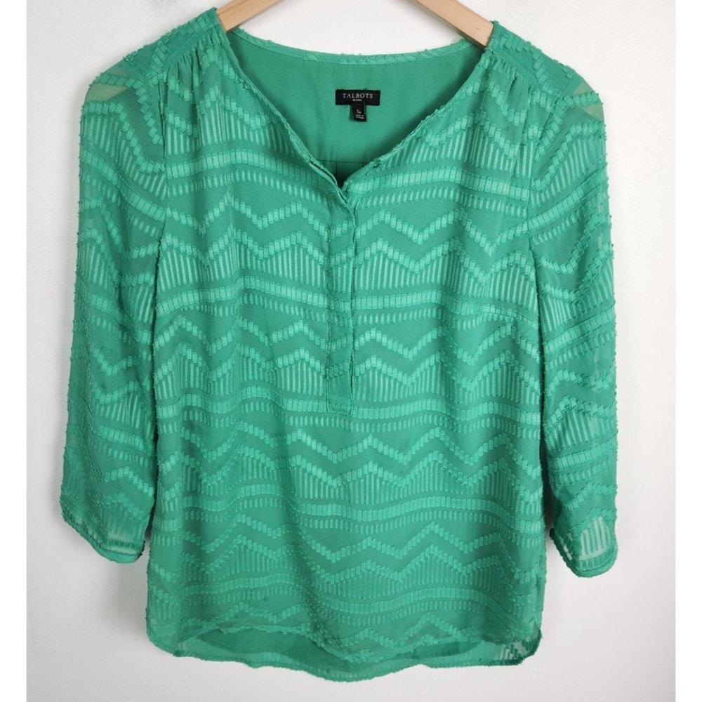 Talbots Women's Sz. Sp Green Chiffon 3/4 Sleeve Blouse